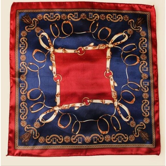 Vintage Style Chain Print Square Scarf Elegant Satin Neckerchief - Picture 1 of 5